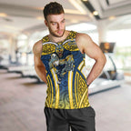 North Queensland Cowboys Rugby Men Tank Top Polynesian Tribal Bull Warrior Navy Yellow Pattern