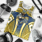 North Queensland Cowboys Rugby Men Tank Top Polynesian Tribal Bull Warrior Navy Yellow Pattern