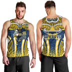 North Queensland Cowboys Rugby Men Tank Top Polynesian Tribal Bull Warrior Navy Yellow Pattern