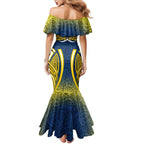 North Queensland Cowboys Rugby Mermaid Dress Polynesian Tribal Bull Warrior Navy Yellow Pattern