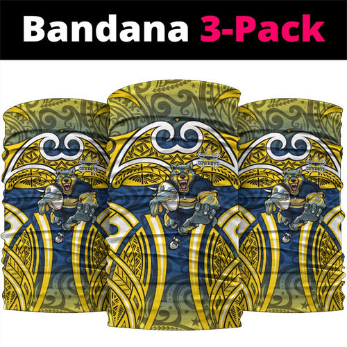 North Queensland Cowboys Rugby Neck Gaiter Polynesian Tribal Bull Warrior Navy Yellow Pattern