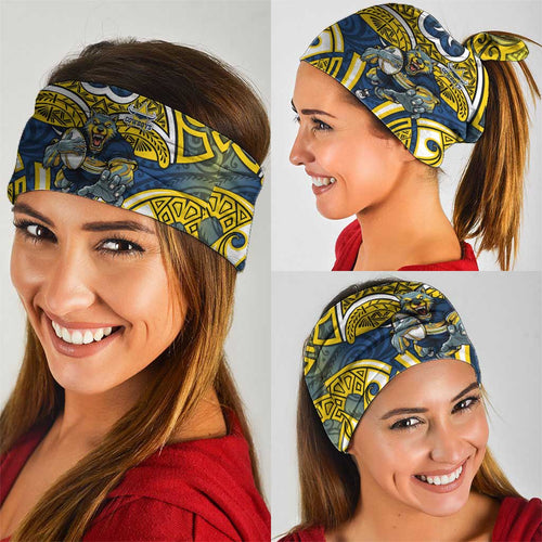 North Queensland Cowboys Rugby Neck Gaiter Polynesian Tribal Bull Warrior Navy Yellow Pattern