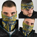 North Queensland Cowboys Rugby Neck Gaiter Polynesian Tribal Bull Warrior Navy Yellow Pattern