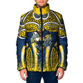 North Queensland Cowboys Rugby Padded Jacket Polynesian Tribal Bull Warrior Navy Yellow Pattern