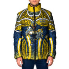 North Queensland Cowboys Rugby Padded Jacket Polynesian Tribal Bull Warrior Navy Yellow Pattern