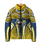 North Queensland Cowboys Rugby Padded Jacket Polynesian Tribal Bull Warrior Navy Yellow Pattern