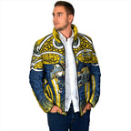 North Queensland Cowboys Rugby Padded Jacket Polynesian Tribal Bull Warrior Navy Yellow Pattern