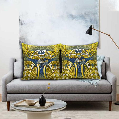North Queensland Cowboys Rugby Pillow Cover Polynesian Tribal Bull Warrior Navy Yellow Pattern