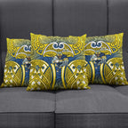 North Queensland Cowboys Rugby Pillow Cover Polynesian Tribal Bull Warrior Navy Yellow Pattern