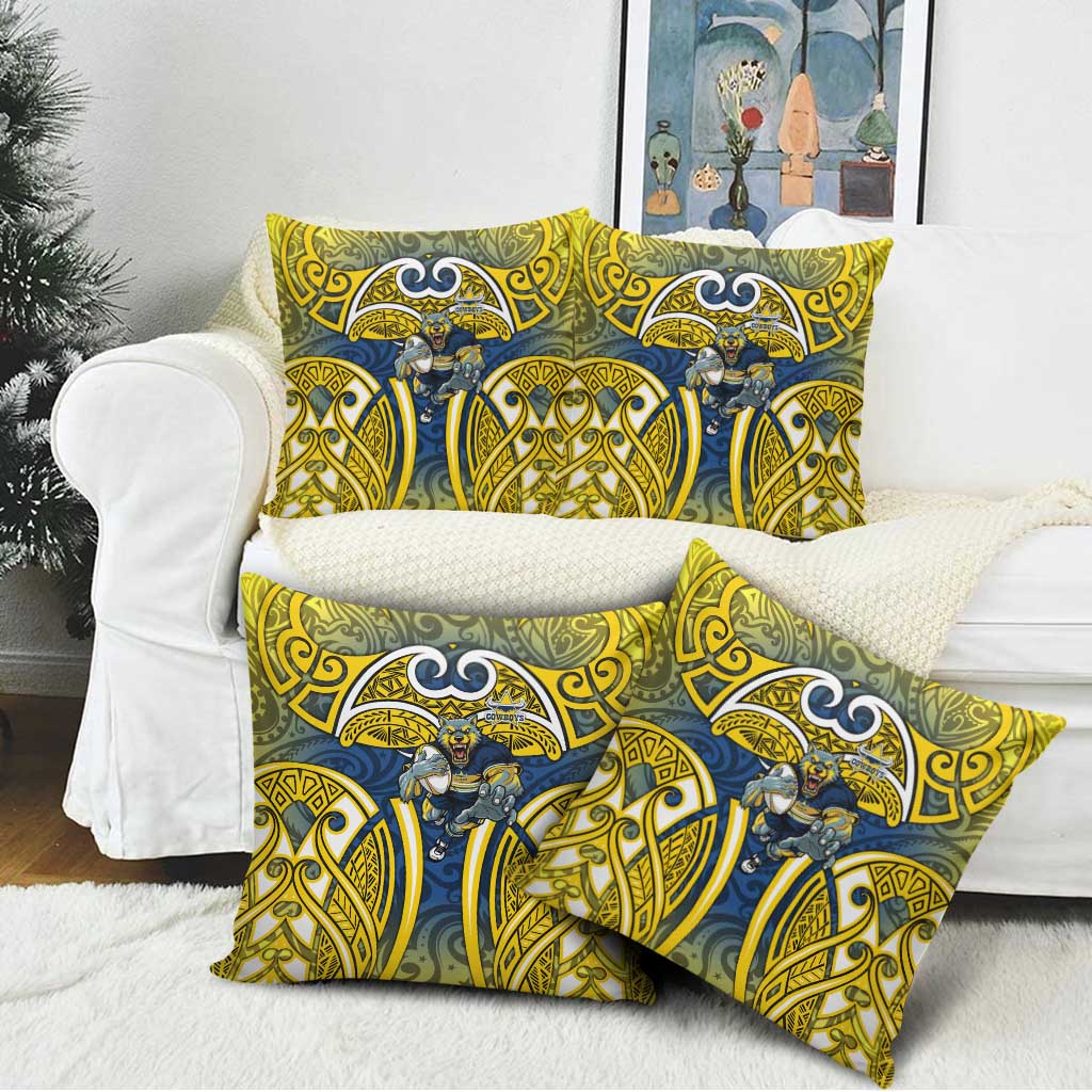 North Queensland Cowboys Rugby Pillow Cover Polynesian Tribal Bull Warrior Navy Yellow Pattern