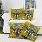 North Queensland Cowboys Rugby Pillow Cover Polynesian Tribal Bull Warrior Navy Yellow Pattern