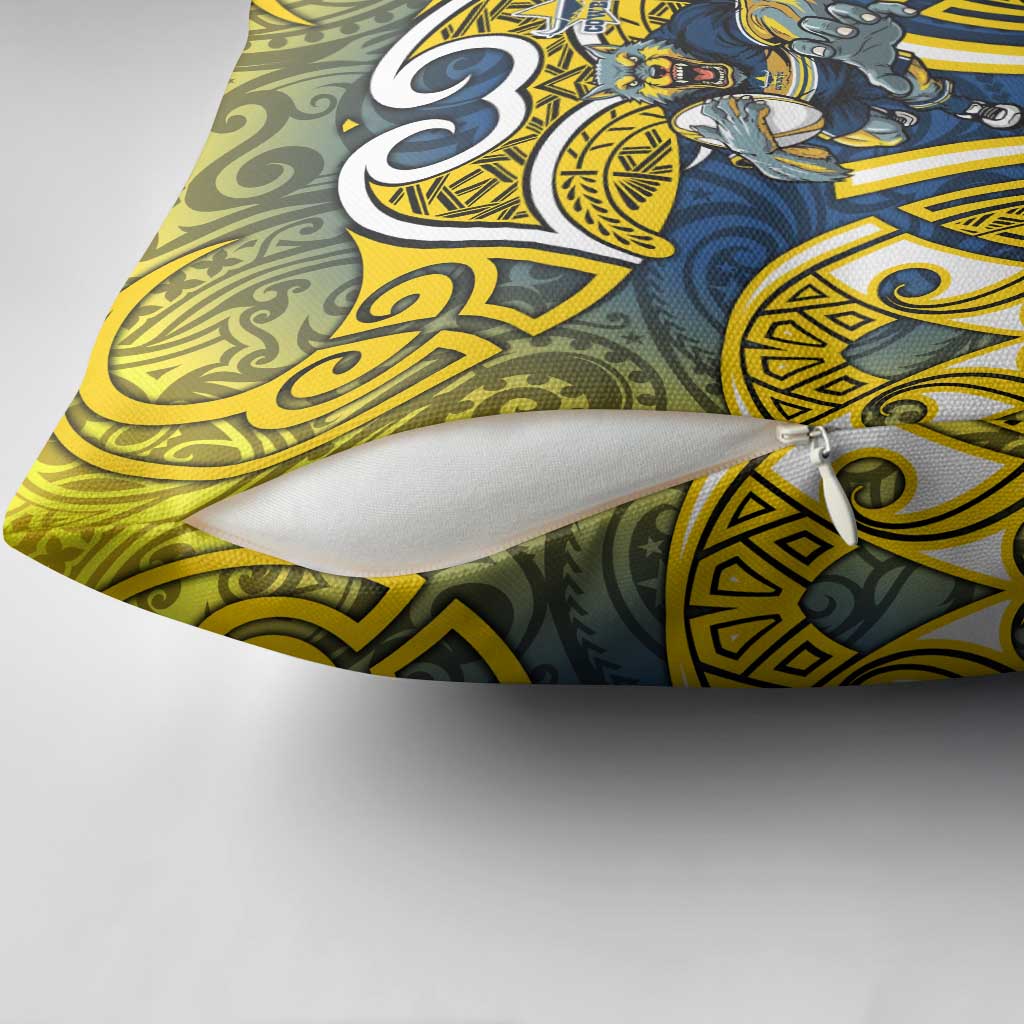 North Queensland Cowboys Rugby Pillow Cover Polynesian Tribal Bull Warrior Navy Yellow Pattern