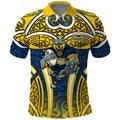 North Queensland Cowboys Rugby Polo Shirt Polynesian Tribal Bull Warrior Navy Yellow Pattern