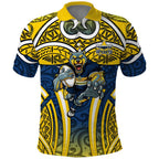 North Queensland Cowboys Rugby Polo Shirt Polynesian Tribal Bull Warrior Navy Yellow Pattern