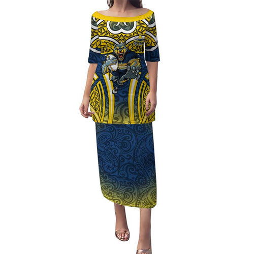 North Queensland Cowboys Rugby Puletasi Polynesian Tribal Bull Warrior Navy Yellow Pattern