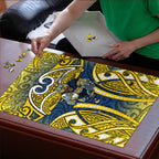 North Queensland Cowboys Rugby Puzzle Polynesian Tribal Bull Warrior Navy Yellow Pattern