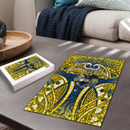North Queensland Cowboys Rugby Puzzle Polynesian Tribal Bull Warrior Navy Yellow Pattern