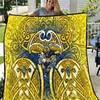 North Queensland Cowboys Rugby Quilt Polynesian Tribal Bull Warrior Navy Yellow Pattern