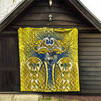 North Queensland Cowboys Rugby Quilt Polynesian Tribal Bull Warrior Navy Yellow Pattern
