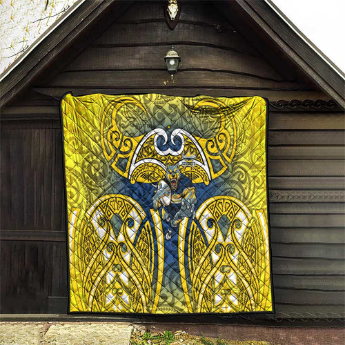 North Queensland Cowboys Rugby Quilt Polynesian Tribal Bull Warrior Navy Yellow Pattern