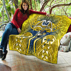 North Queensland Cowboys Rugby Quilt Polynesian Tribal Bull Warrior Navy Yellow Pattern