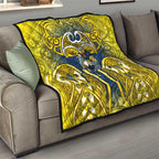 North Queensland Cowboys Rugby Quilt Polynesian Tribal Bull Warrior Navy Yellow Pattern