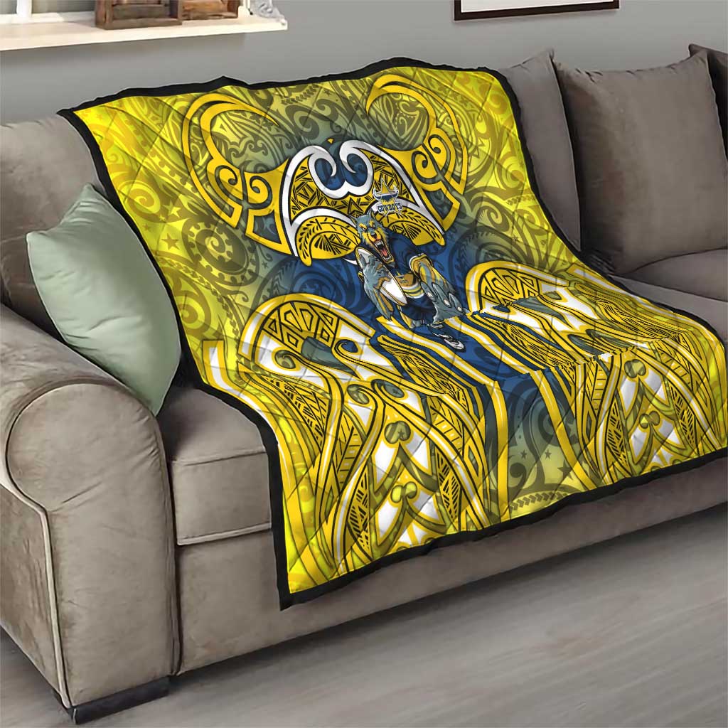 North Queensland Cowboys Rugby Quilt Polynesian Tribal Bull Warrior Navy Yellow Pattern