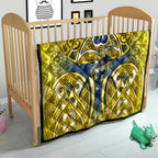 North Queensland Cowboys Rugby Quilt Polynesian Tribal Bull Warrior Navy Yellow Pattern