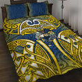 North Queensland Cowboys Rugby Quilt Bed Set Polynesian Tribal Bull Warrior Navy Yellow Pattern