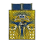 North Queensland Cowboys Rugby Quilt Bed Set Polynesian Tribal Bull Warrior Navy Yellow Pattern