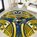 North Queensland Cowboys Rugby Round Carpet Polynesian Tribal Bull Warrior Navy Yellow Pattern