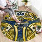 North Queensland Cowboys Rugby Round Carpet Polynesian Tribal Bull Warrior Navy Yellow Pattern