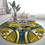 North Queensland Cowboys Rugby Round Carpet Polynesian Tribal Bull Warrior Navy Yellow Pattern