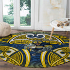North Queensland Cowboys Rugby Round Carpet Polynesian Tribal Bull Warrior Navy Yellow Pattern