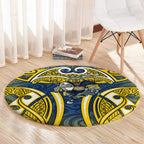 North Queensland Cowboys Rugby Round Carpet Polynesian Tribal Bull Warrior Navy Yellow Pattern