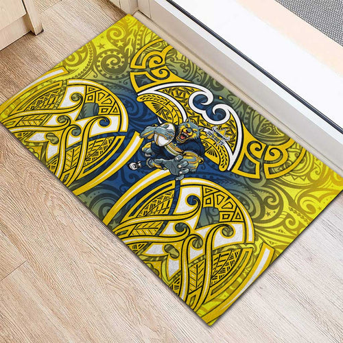 North Queensland Cowboys Rugby Rubber Doormat Polynesian Tribal Bull Warrior Navy Yellow Pattern