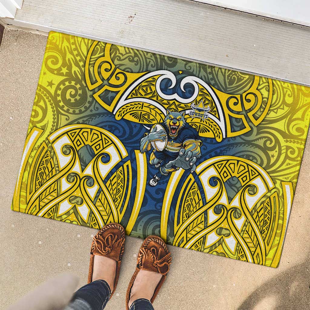 North Queensland Cowboys Rugby Rubber Doormat Polynesian Tribal Bull Warrior Navy Yellow Pattern