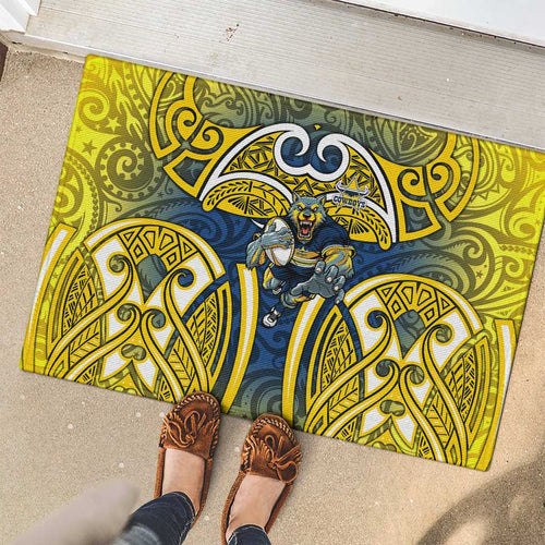 North Queensland Cowboys Rugby Rubber Doormat Polynesian Tribal Bull Warrior Navy Yellow Pattern