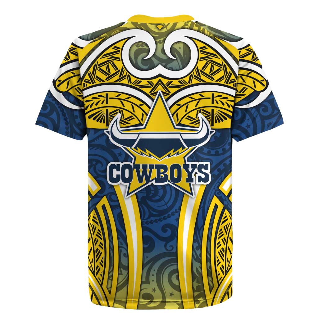 North Queensland Cowboys Rugby Rugby Jersey Polynesian Tribal Bull Warrior Navy Yellow Pattern