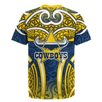 North Queensland Cowboys Rugby Rugby Jersey Polynesian Tribal Bull Warrior Navy Yellow Pattern