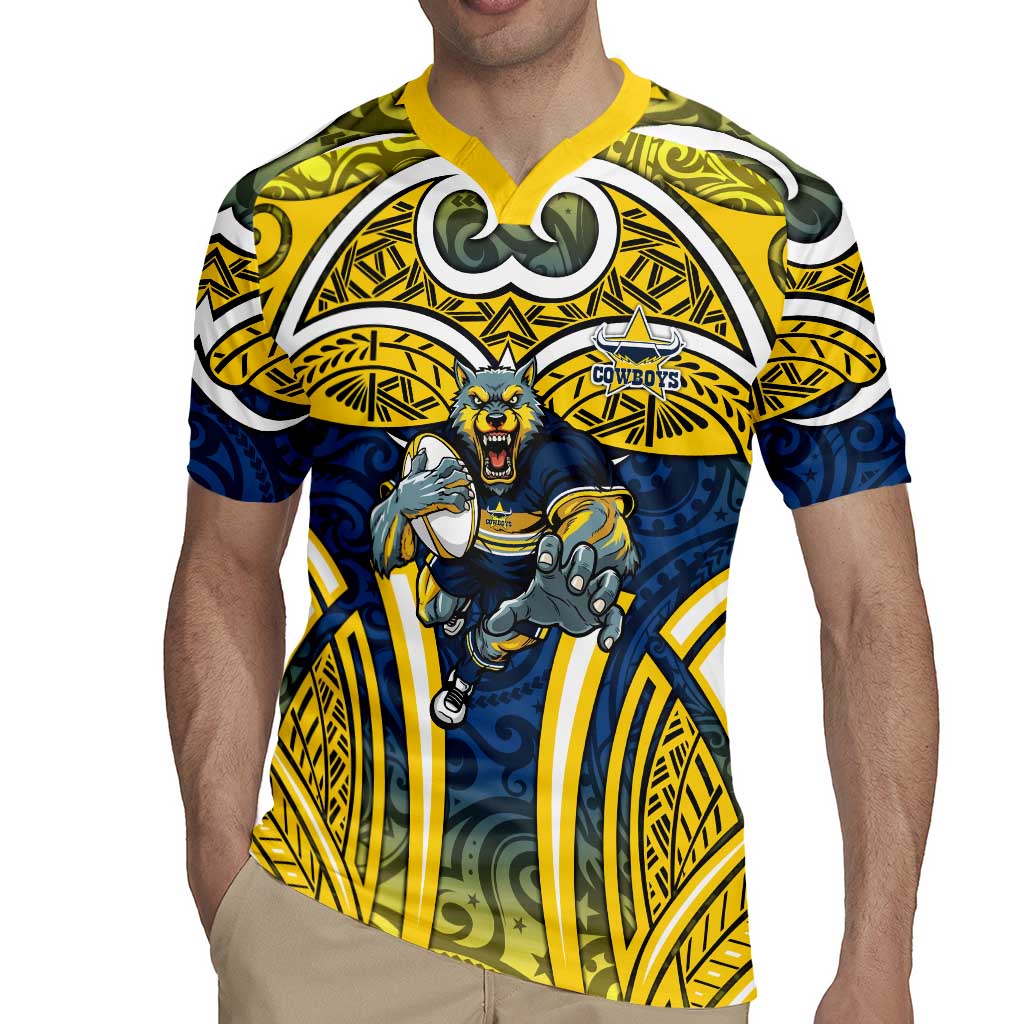 North Queensland Cowboys Rugby Rugby Jersey Polynesian Tribal Bull Warrior Navy Yellow Pattern