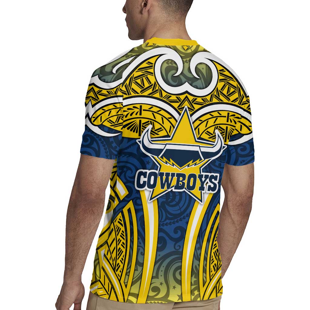 North Queensland Cowboys Rugby Rugby Jersey Polynesian Tribal Bull Warrior Navy Yellow Pattern
