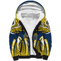 North Queensland Cowboys Rugby Sherpa Hoodie Polynesian Tribal Bull Warrior Navy Yellow Pattern