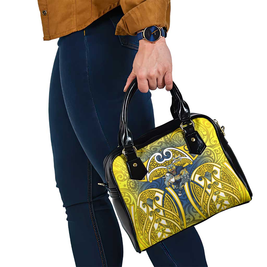 North Queensland Cowboys Rugby Shoulder Handbag Polynesian Tribal Bull Warrior Navy Yellow Pattern