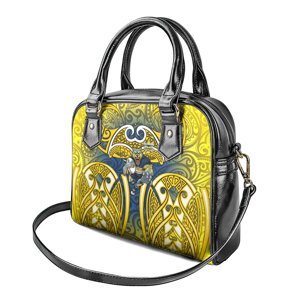 North Queensland Cowboys Rugby Shoulder Handbag Polynesian Tribal Bull Warrior Navy Yellow Pattern