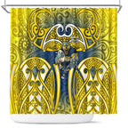North Queensland Cowboys Rugby Shower Curtain Polynesian Tribal Bull Warrior Navy Yellow Pattern