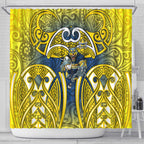 North Queensland Cowboys Rugby Shower Curtain Polynesian Tribal Bull Warrior Navy Yellow Pattern