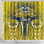 North Queensland Cowboys Rugby Shower Curtain Polynesian Tribal Bull Warrior Navy Yellow Pattern