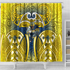 North Queensland Cowboys Rugby Shower Curtain Polynesian Tribal Bull Warrior Navy Yellow Pattern