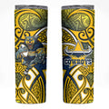North Queensland Cowboys Rugby Skinny Tumbler Polynesian Tribal Bull Warrior Navy Yellow Pattern
